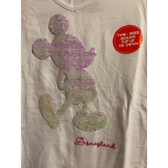Disney Parks Magic Mirror Sequin Mickey Mouse Reversible V-Neck High Low Shirt S - Picture 5 of 10